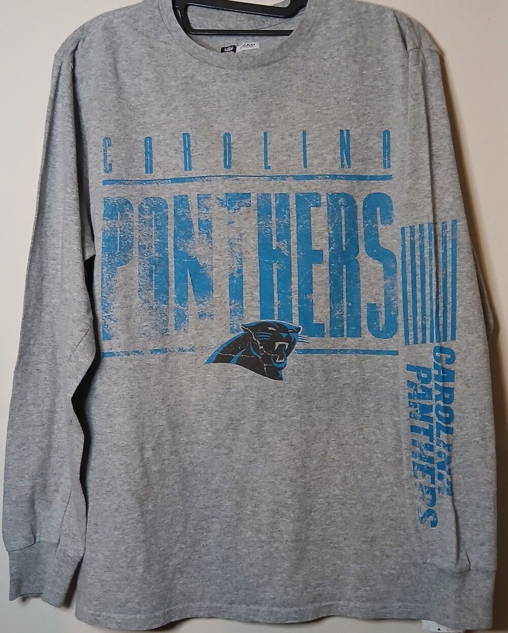 Carolina Panthers Shirt Men Medium NFL Long Sleeve Graphic Tee Gray Team Apparel